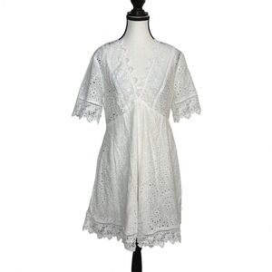 Romantic Eyelet Lace Dress White Cotton Coquette Ethereal Summer Sun Boho Large